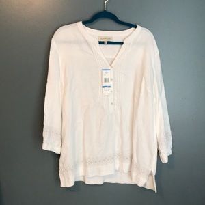 White linen XL Jones New York peasant shirt NWT